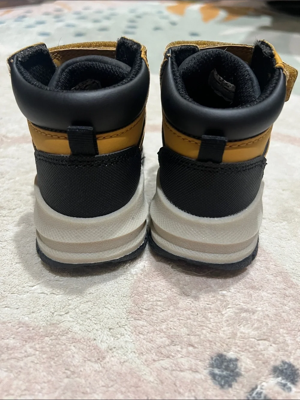 WORN ONCE Toddler Boots (6M) Yellow and Black High-Top with Hook-and-Loop Strap